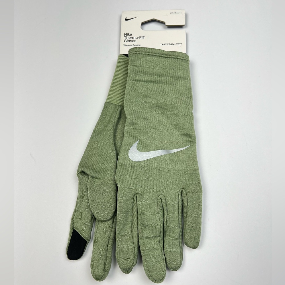Nike Women’s Running Gloves Therma Fit Touch Screen Oil Green  Sz L